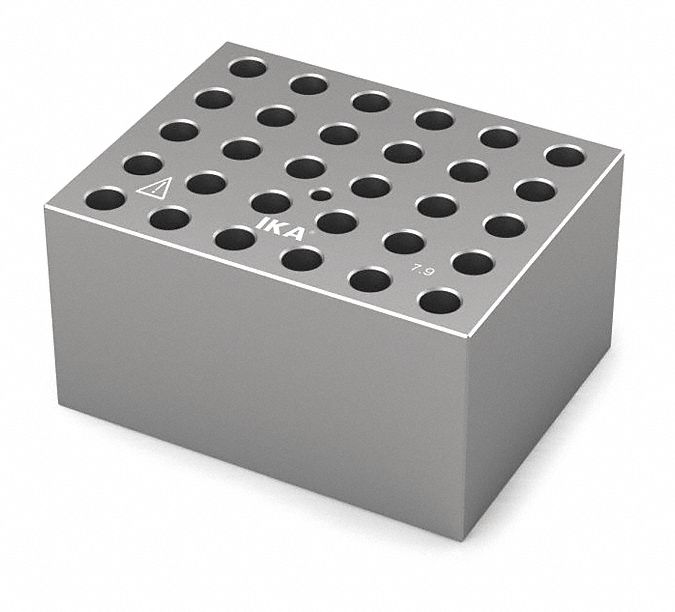 Dry Block: Anodized Aluminum, 3 3/4 in Overall Wd, 3 in Overall Lg, 30 Wells, 7 7/8 mm Well Dia