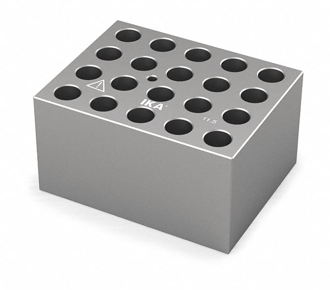 Dry Block: Anodized Aluminum, 3 3/4 in Overall Wd, 3 in Overall Lg, 20 Wells, 11 1/2 mm Well Dia