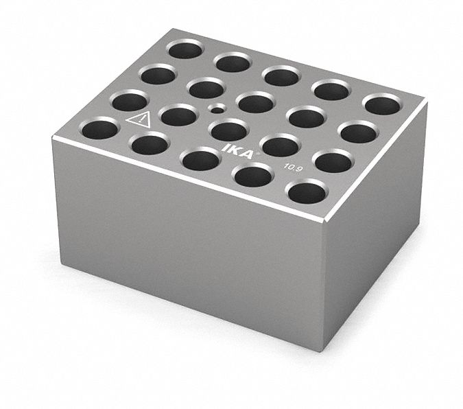 Dry Block: Anodized Aluminum, 3 3/4 in Overall Wd, 3 in Overall Lg, 20 Wells, 10 7/8 mm Well Dia