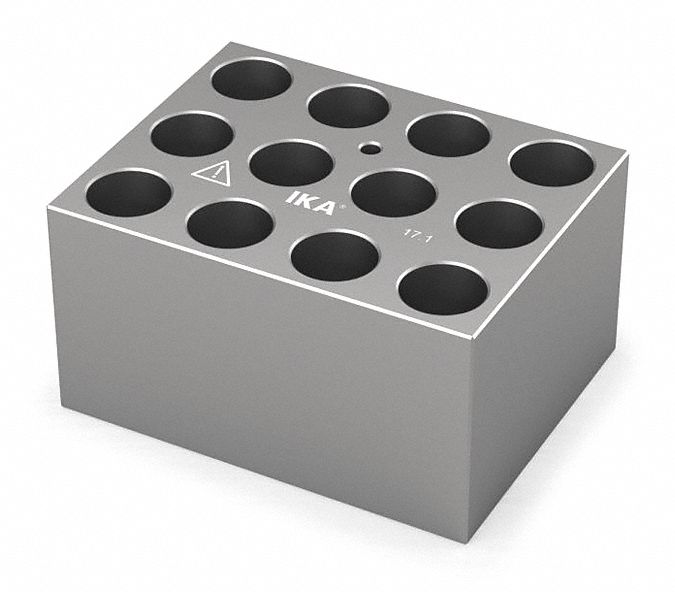 Dry Block: Anodized Aluminum, 3 3/4 in Overall Wd, 3 in Overall Lg, 12 Wells, 17 1/8 mm Well Dia