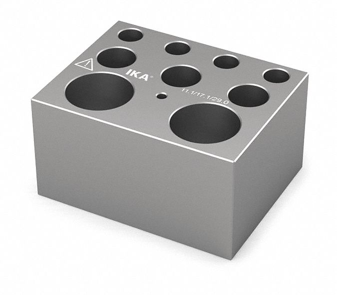 Dry Block: Anodized Aluminum, 3 3/4 in Overall Wd, 3 in Overall Lg, 9 Wells, 1.5 mL/15 mL/50 mL