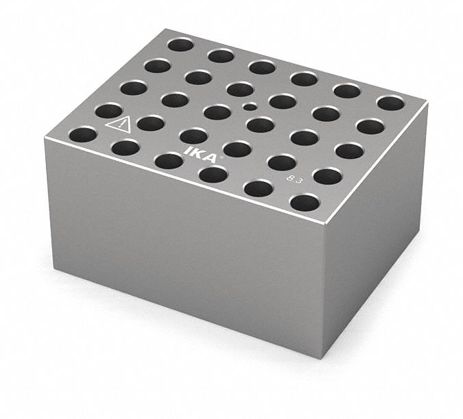 Dry Block: Anodized Aluminum, 3 3/4 in Overall Wd, 3 in Overall Lg, 30 Wells, 8 1/4 mm Well Dia