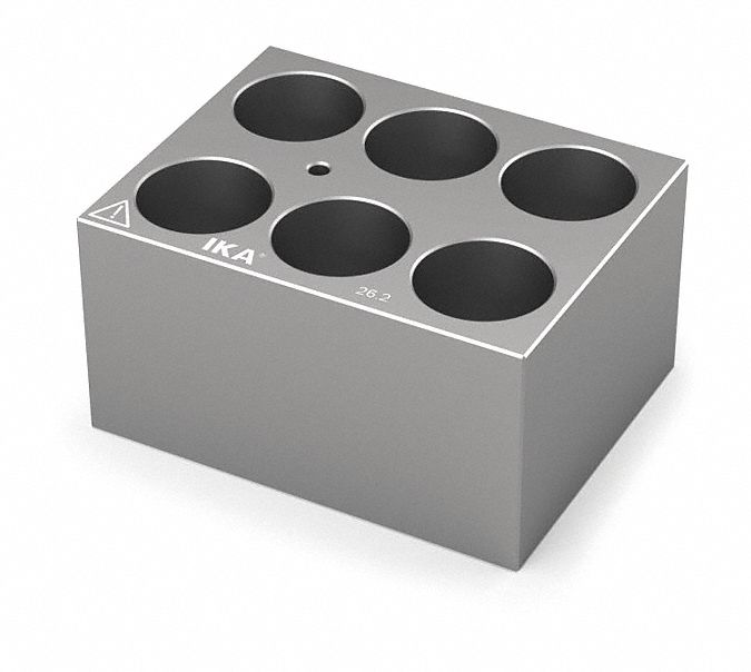 Dry Block: Anodized Aluminum, 3 3/4 in Overall Wd, 3 in Overall Lg, 6 Wells, 26 1/4 mm Well Dia
