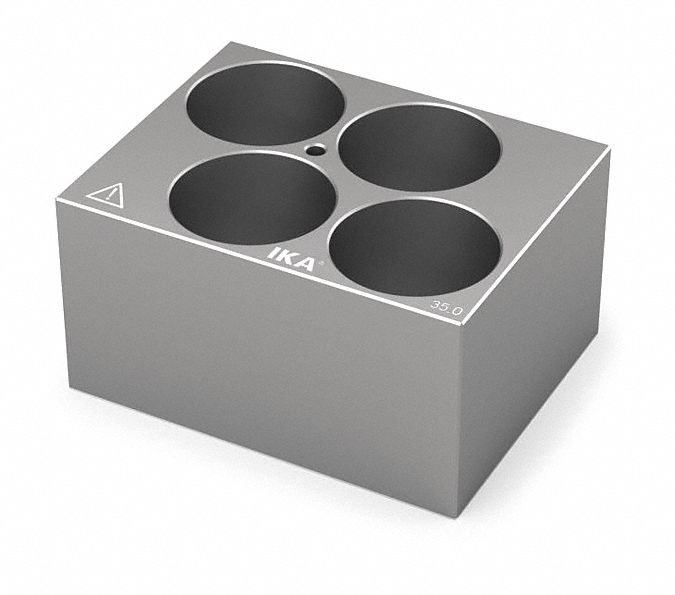 Dry Block: Anodized Aluminum, 3 3/4 in Overall Wd, 3 in Overall Lg, 4 Wells, 35 mm Well Dia