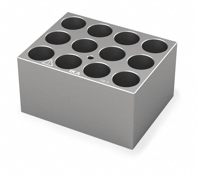 Dry Block: Anodized Aluminum, 3 3/4 in Overall Wd, 3 in Overall Lg, 12 Wells, 19 1/8 mm Well Dia