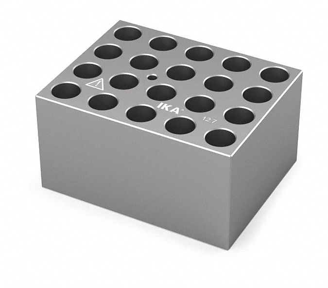 Dry Block: Anodized Aluminum, 3 3/4 in Overall Wd, 3 in Overall Lg, 20 Wells, 12 3/4 mm Well Dia