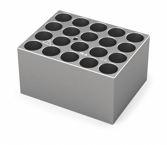 Dry Block: Anodized Aluminum, 3 3/4 in Overall Wd, 3 in Overall Lg, 20 Wells, 15 3/4 mm Well Dia