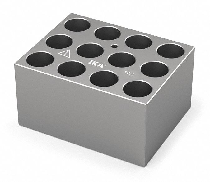 Dry Block: Anodized Aluminum, 3 3/4 in Overall Wd, 3 in Overall Lg, 12 Wells, 17 3/4 mm Well Dia