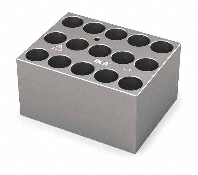 Dry Block: Anodized Aluminum, 3 3/4 in Overall Wd, 3 in Overall Lg, 15 Wells, 16 3/8 mm Well Dia