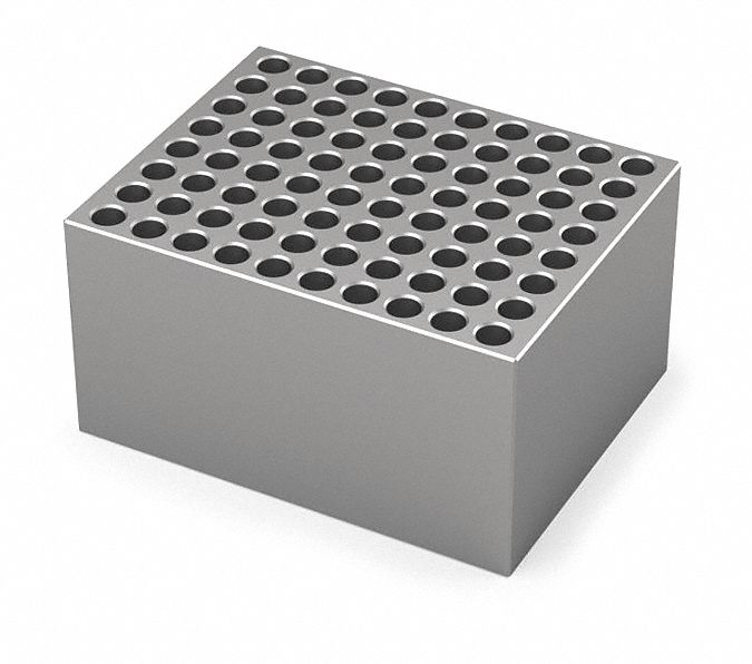 Dry Block: Anodized Aluminum, 3 3/4 in Overall Wd, 3 in Overall Lg, 80 Wells, 6 3/8 mm Well Dia