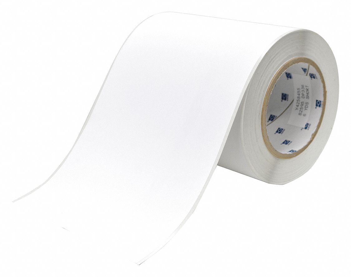 Continuous Label Stock: 6 in x 100 ft, Polypropylene, White (Matte), Indoor/Outdoor