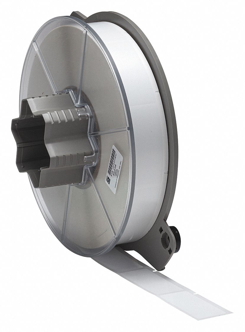 Flag Label: Rectangle, 1 in x 2 1/2 in, Polyester, White ( Gloss ), For 0.13 in to 0.5 in Wire Dia