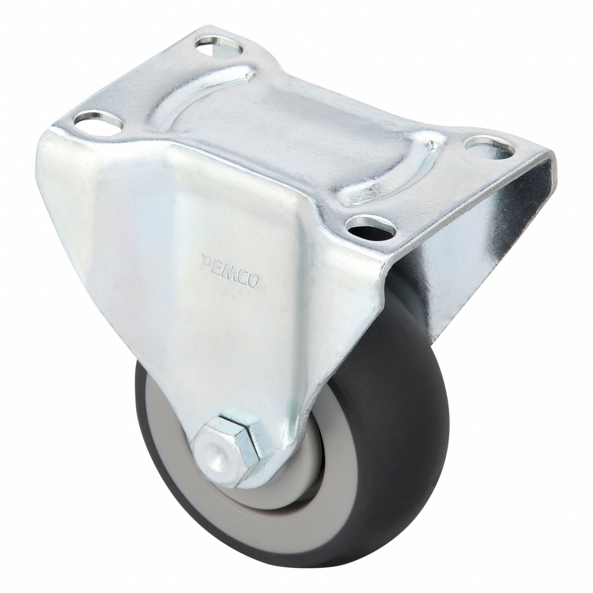 Plate Caster: Rigid, Rubber, 3 in Wheel Dia, 1 1/4 in Wheel Wd, 4 1/4 in Mounting Ht