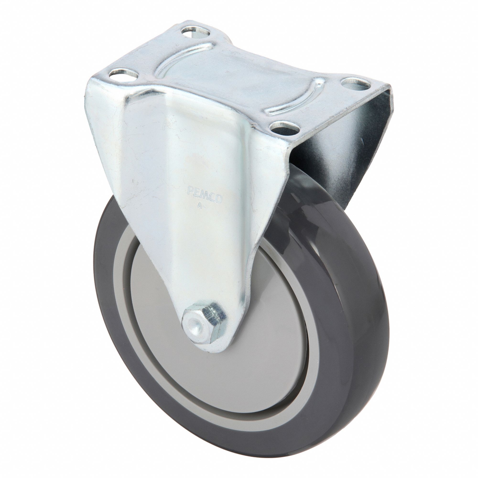 Plate Caster: Rigid, Polyurethane, 5 in Wheel Dia, 1 1/4 in Wheel Wd, Light Duty