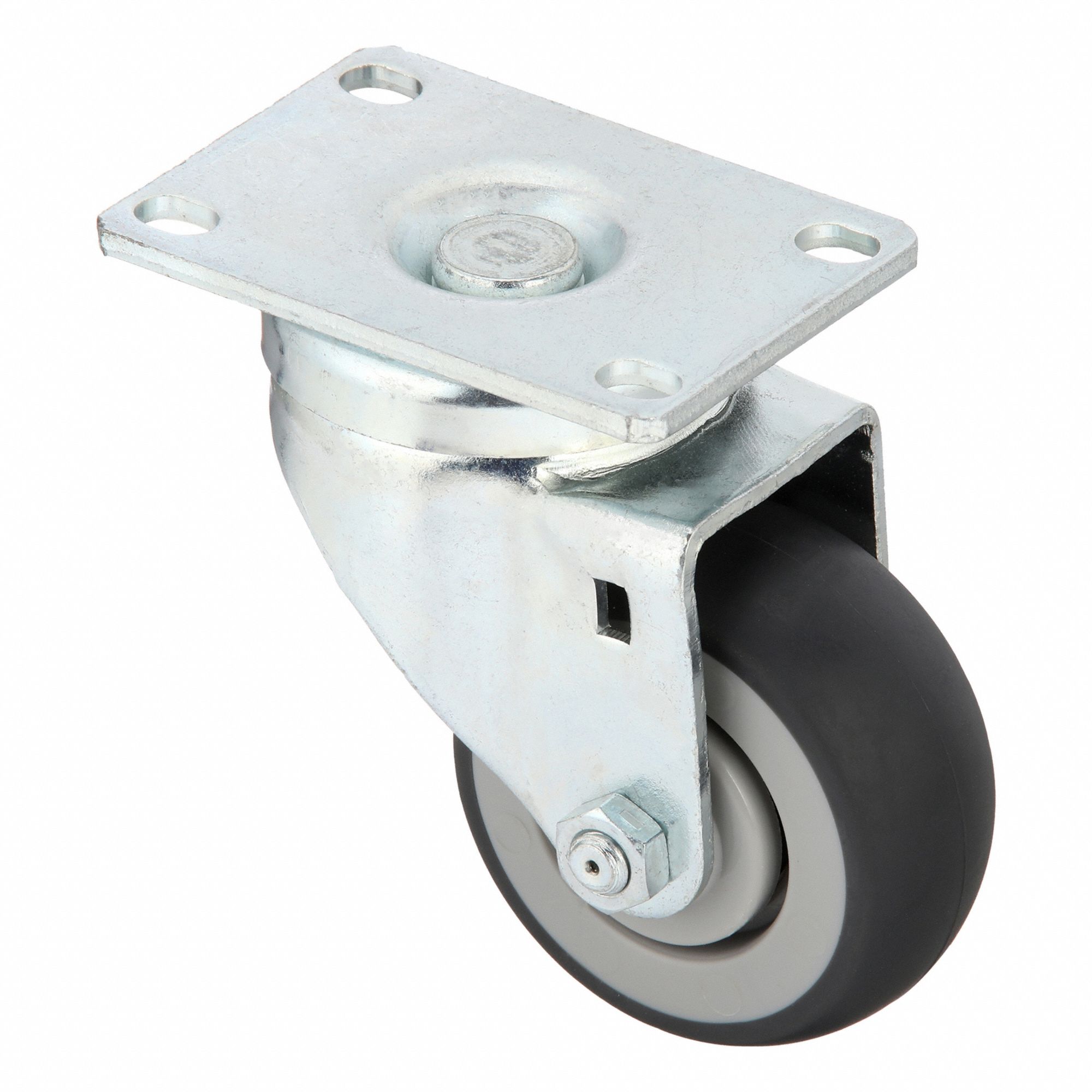 Plate Caster: Swivel, Rubber, 3 in Wheel Dia, 1 1/4 in Wheel Wd, Light Duty, Ball