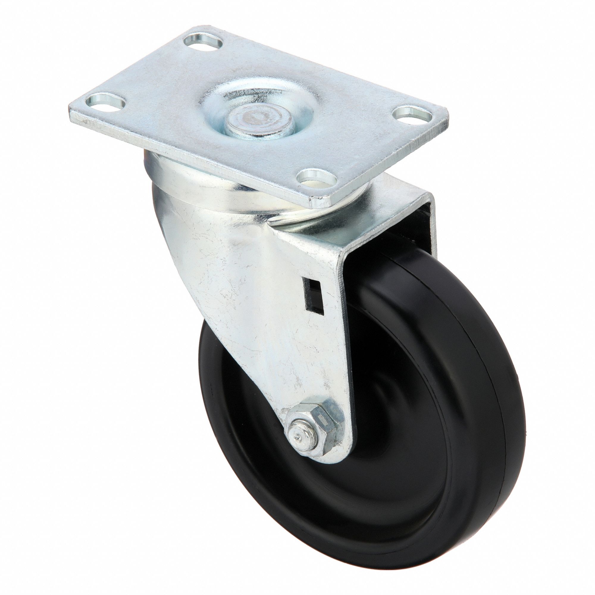Plate Caster: Swivel, No Brake, Polyolefin, 4 in Wheel Dia., 1 1/4 in Wheel Wd, Slot