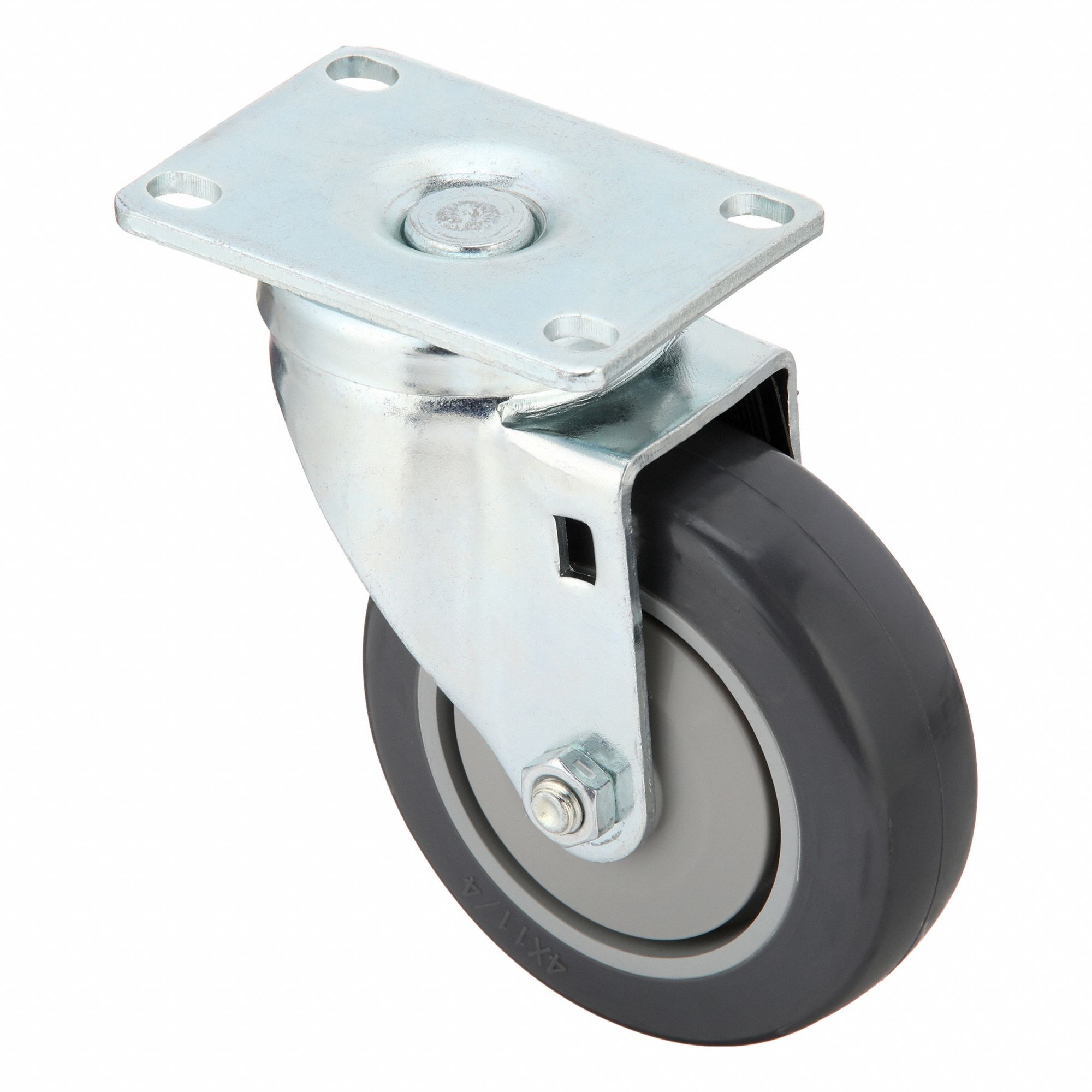 Plate Caster: Swivel, Polyurethane, 4 in Wheel Dia, 1 1/4 in Wheel Wd, Light Duty