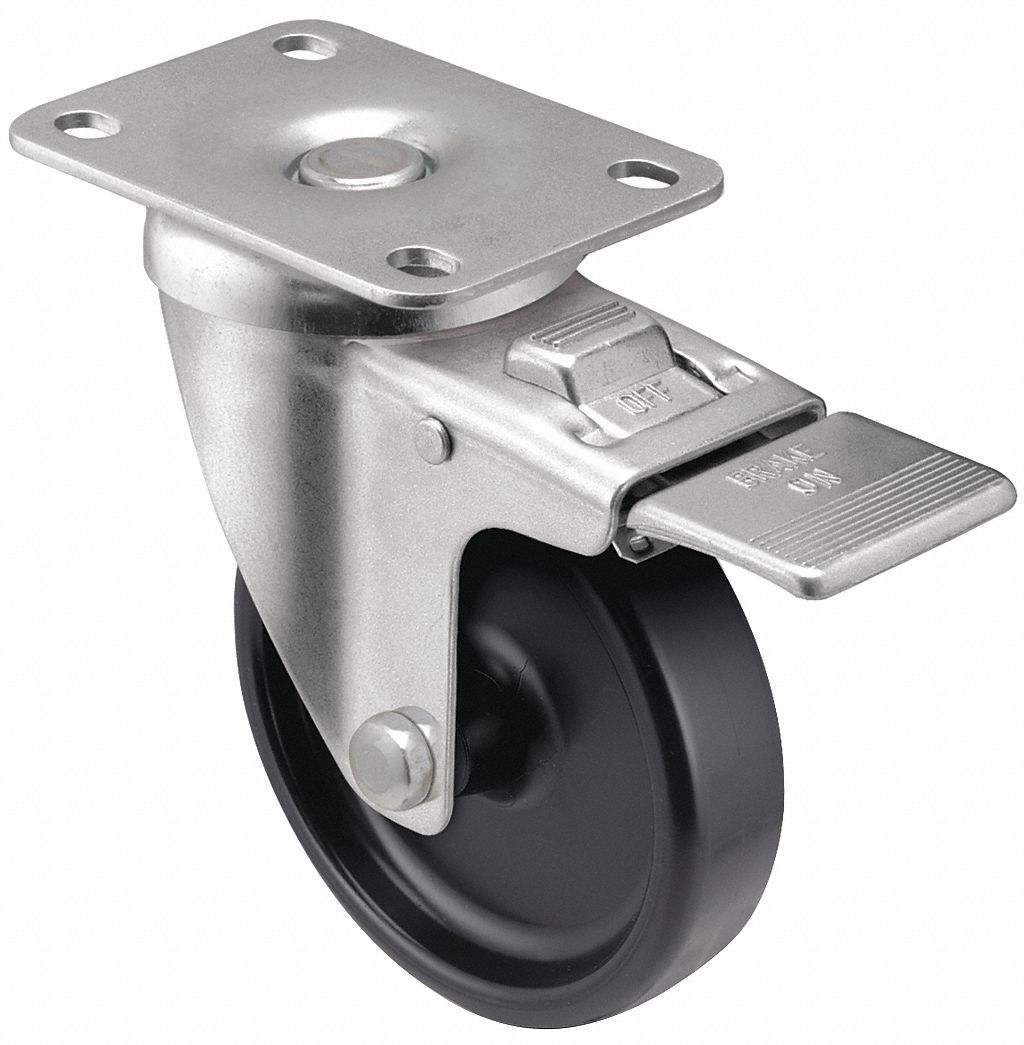 Plate Caster, Swivel, Polyolefin, 4 1/4"H