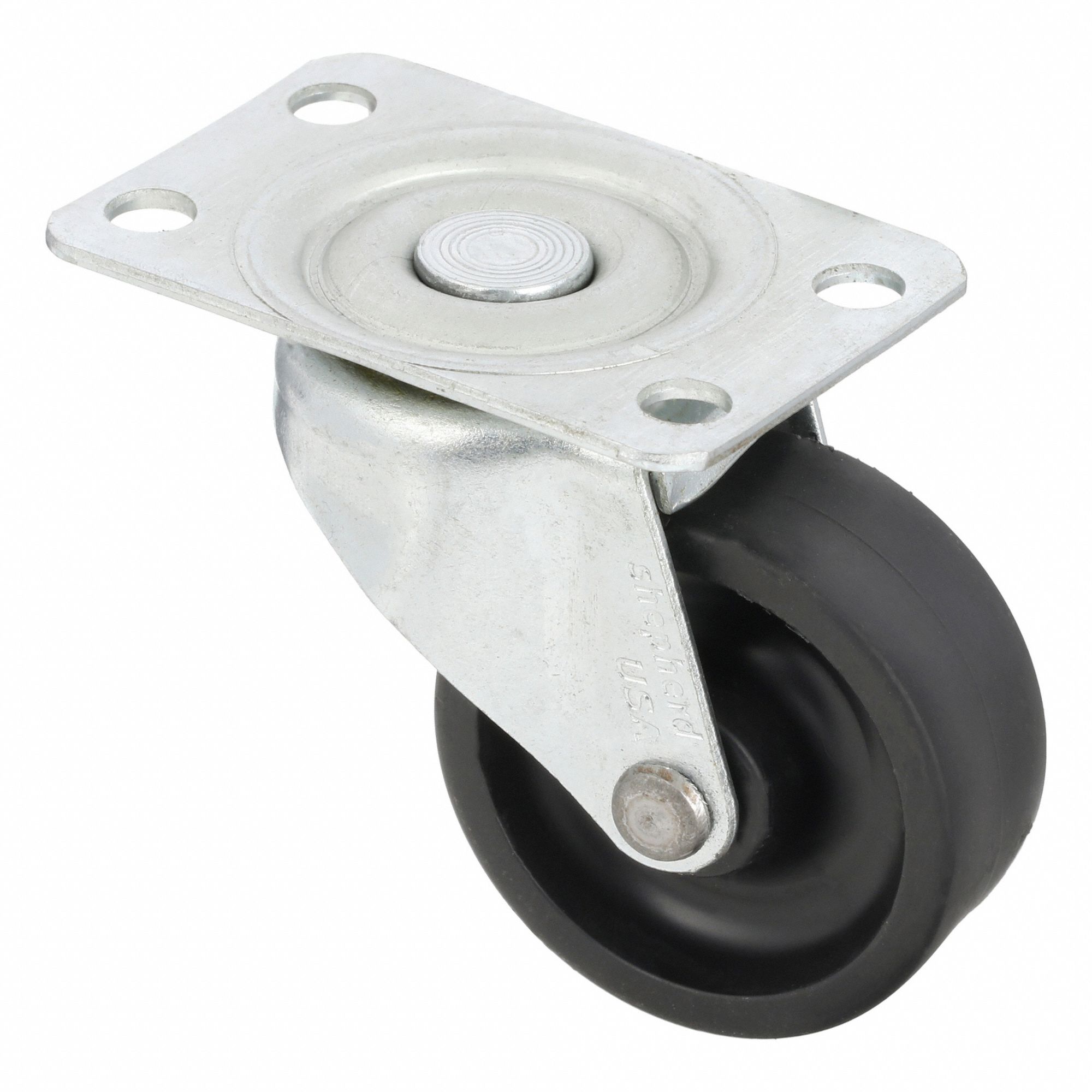 Plate Caster: Swivel, No Brake, Polyolefin, 2 in Wheel Dia., 7/8 in Wheel Wd, Hole