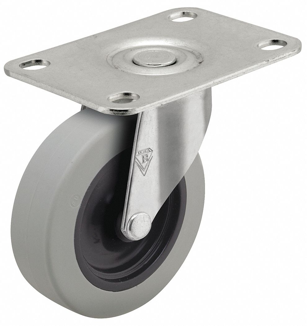 Plate Caster: Swivel, No Brake, Polyurethane, 2 in Wheel Dia., 7/8 in Wheel Wd, Hole
