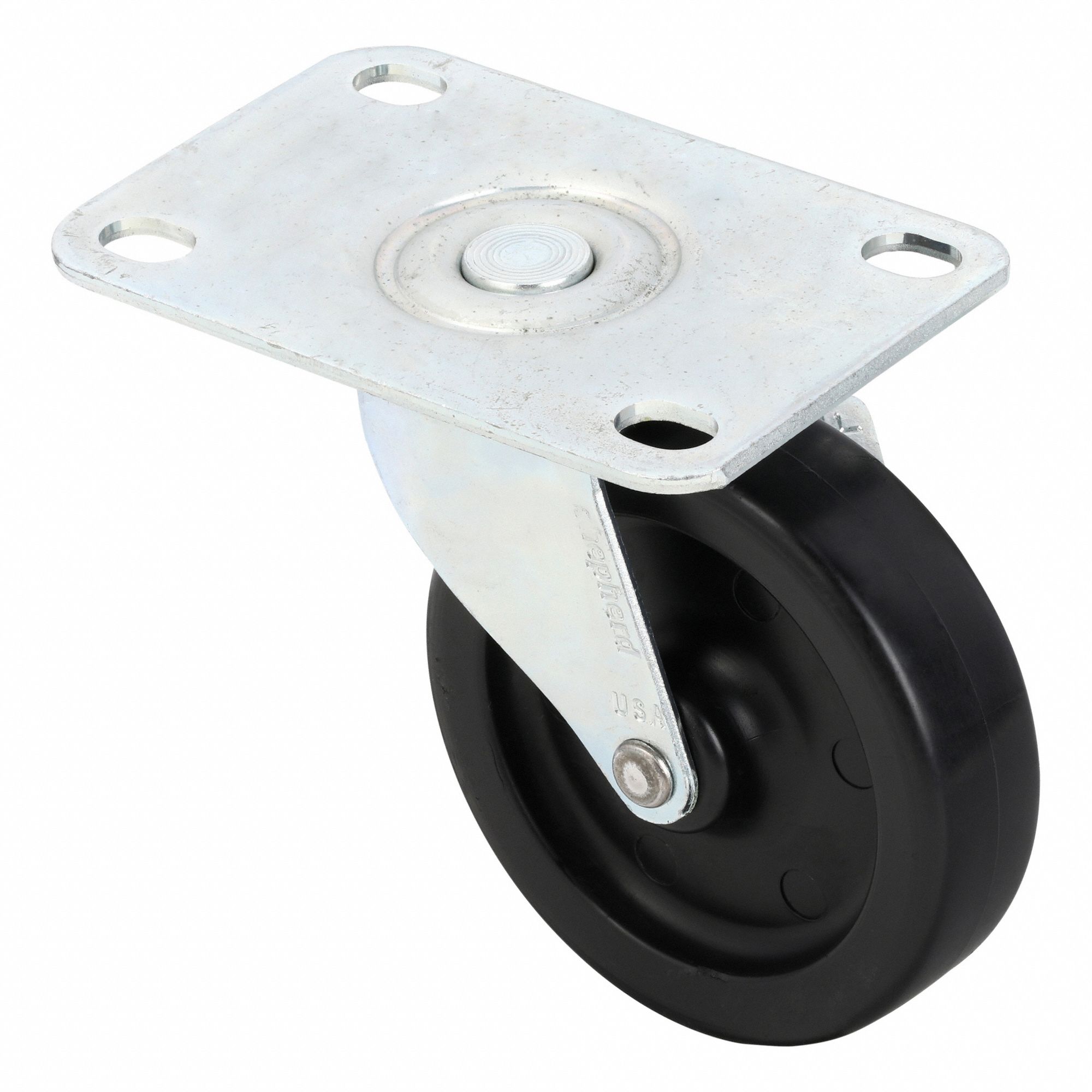 Plate Caster: Swivel, Side Brake, Polyolefin, 3 in Wheel Dia., 7/8 in Wheel Wd, Slot
