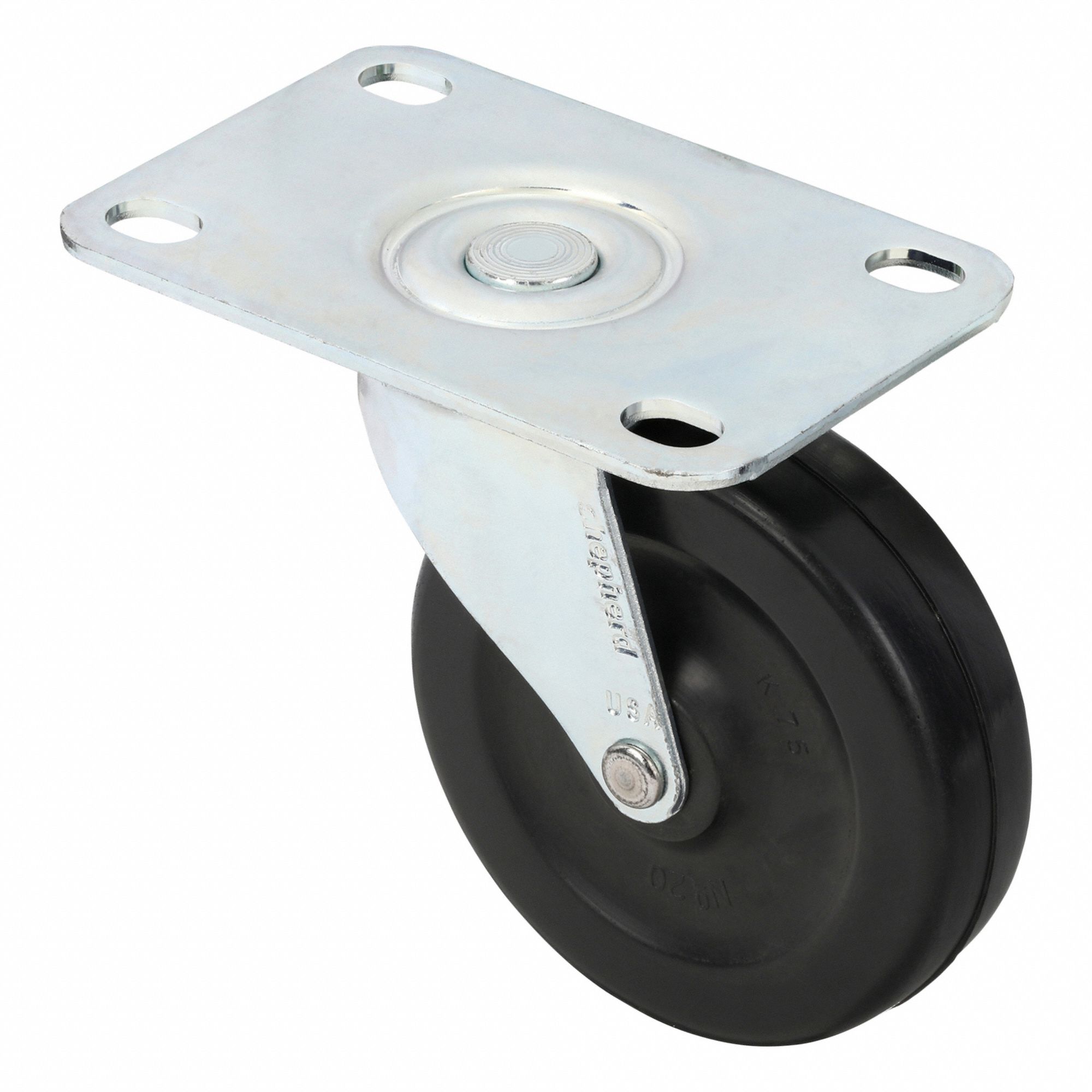 Plate Caster: Swivel, No Brake, Rubber, 3 in Wheel Dia., 7/8 in Wheel Wd, Slot