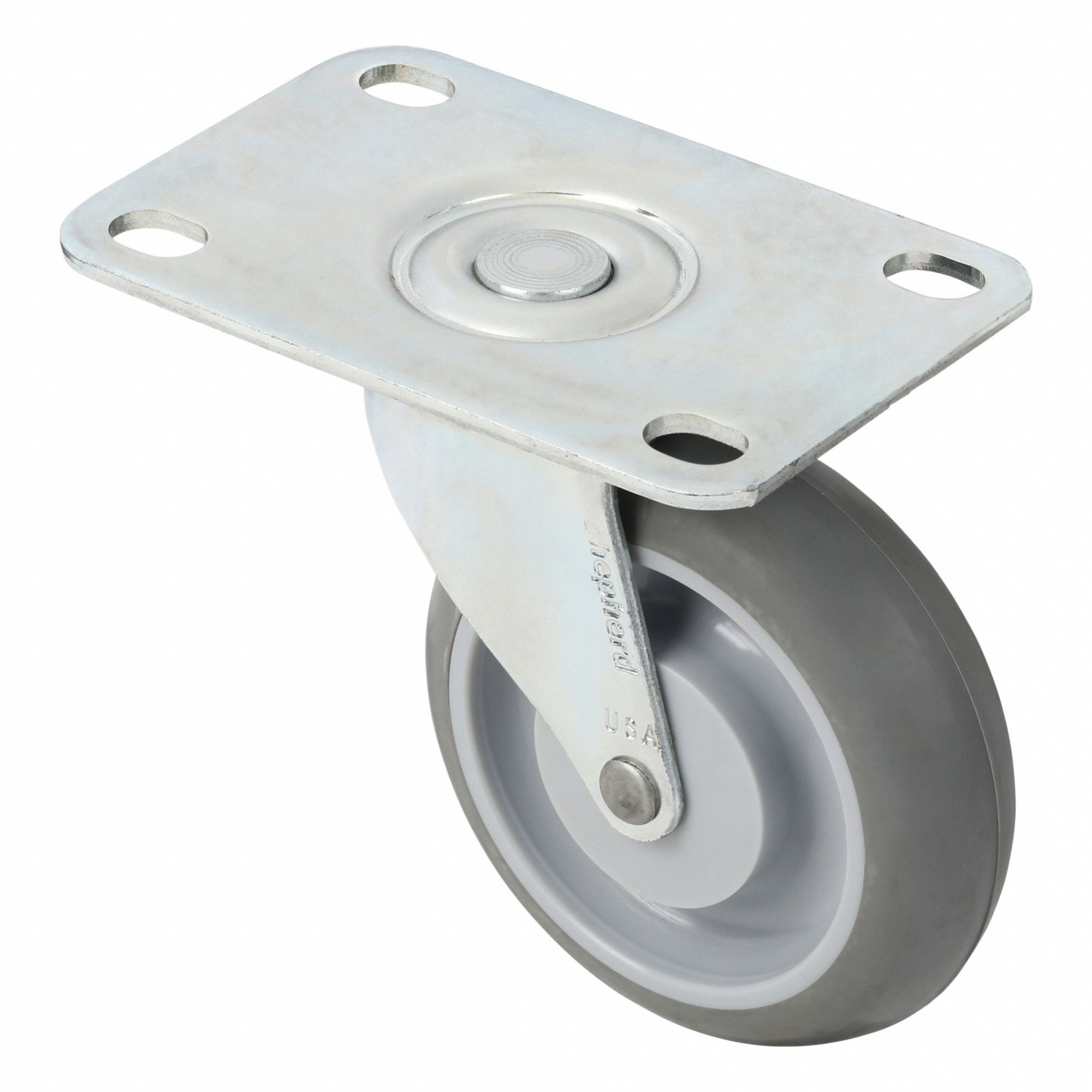 Plate Caster: Swivel, No Brake, Rubber, 3 in Wheel Dia., 7/8 in Wheel Wd, Slot