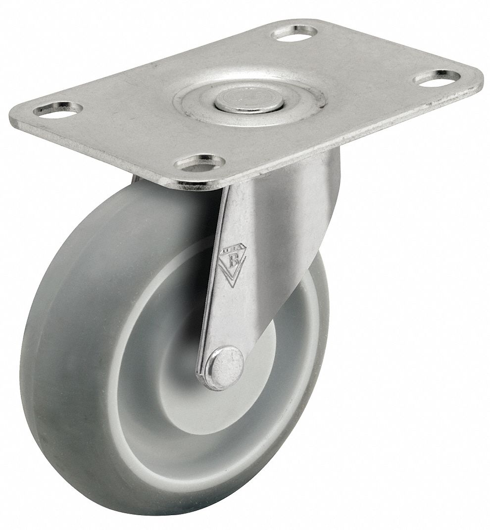 Plate Caster: Swivel, No Brake, Rubber, 5 in Wheel Dia., 1 in Wheel Wd, Slot, Swivel