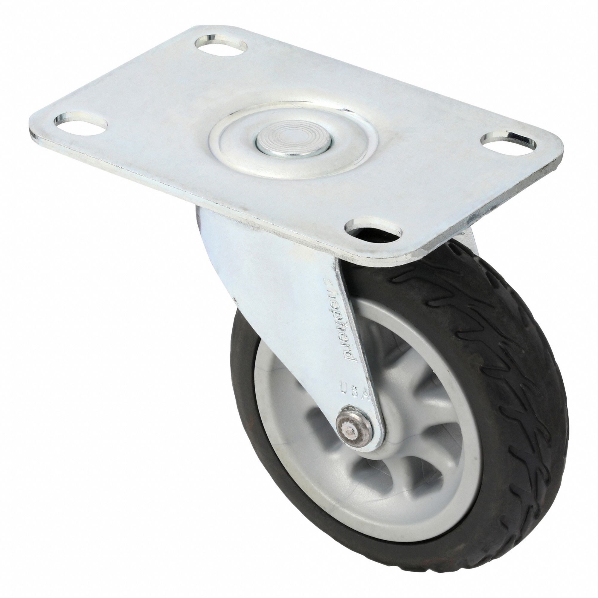 Plate Caster: Swivel, Side Brake, Polypropylene, 3 in Wheel Dia., 7/8 in Wheel Wd