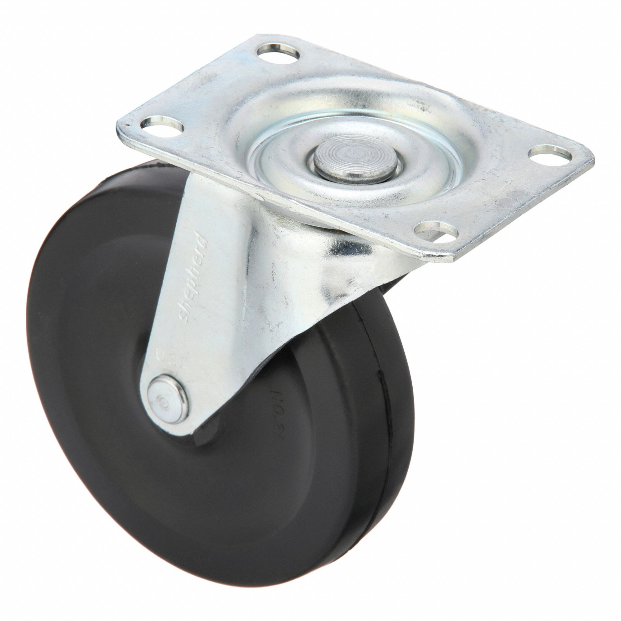 Plate Caster: Swivel, No Brake, Rubber, 4 in Wheel Dia., 1 in Wheel Wd, Slot, Swivel