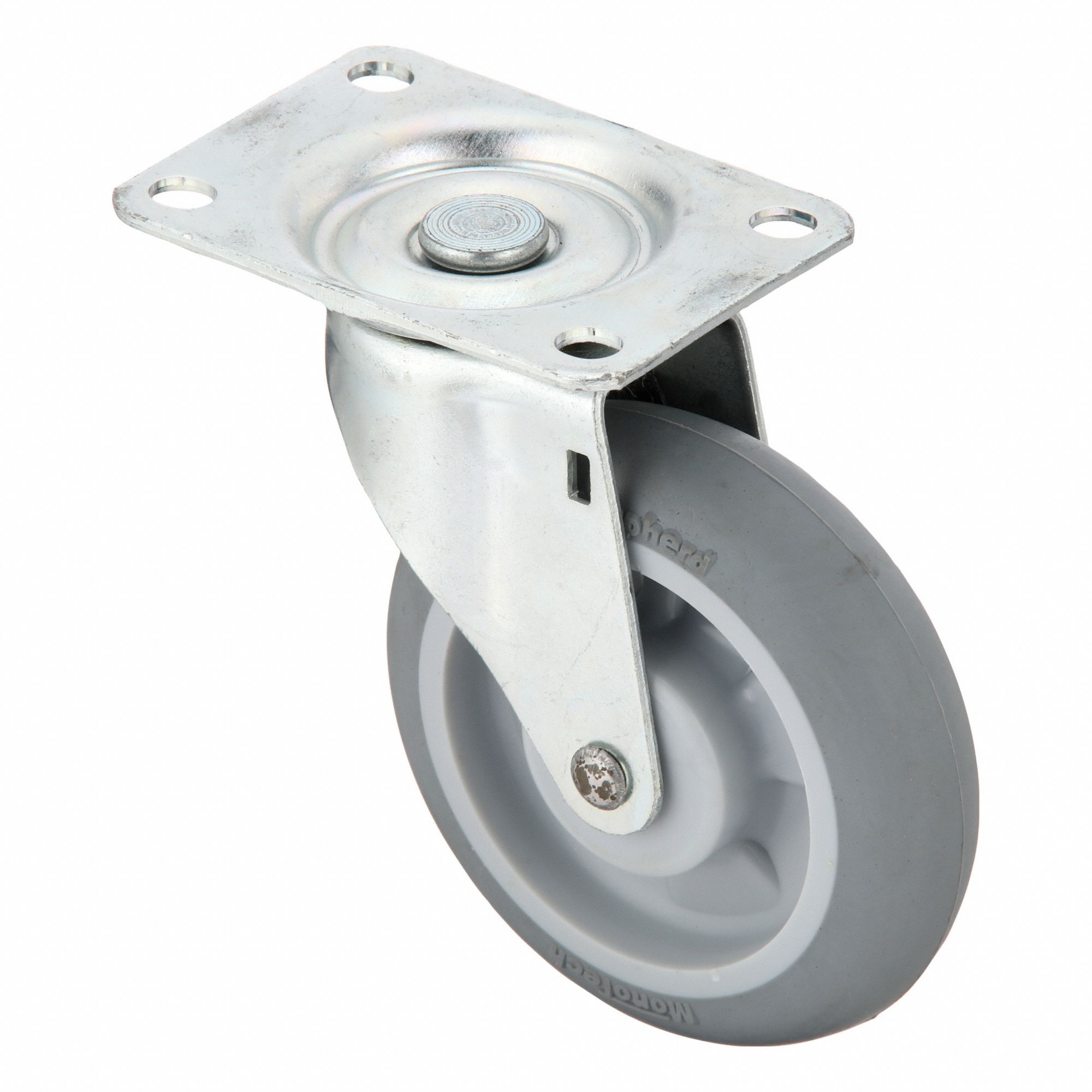 Plate Caster: Swivel, No Brake, Rubber, 4 in Wheel Dia., 1 in Wheel Wd, Slot, Swivel