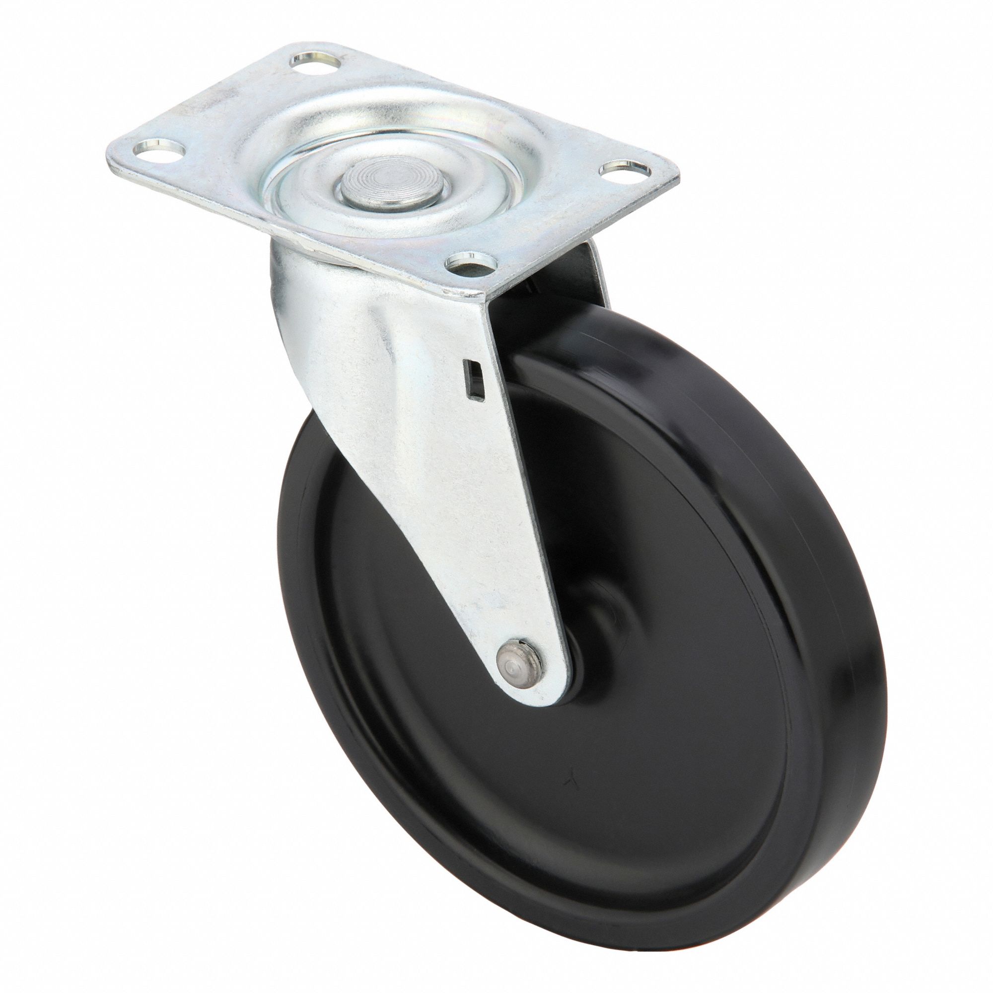 Plate Caster: Swivel, No Brake, Polyolefin, 5 in Wheel Dia., 1 in Wheel Wd, Slot