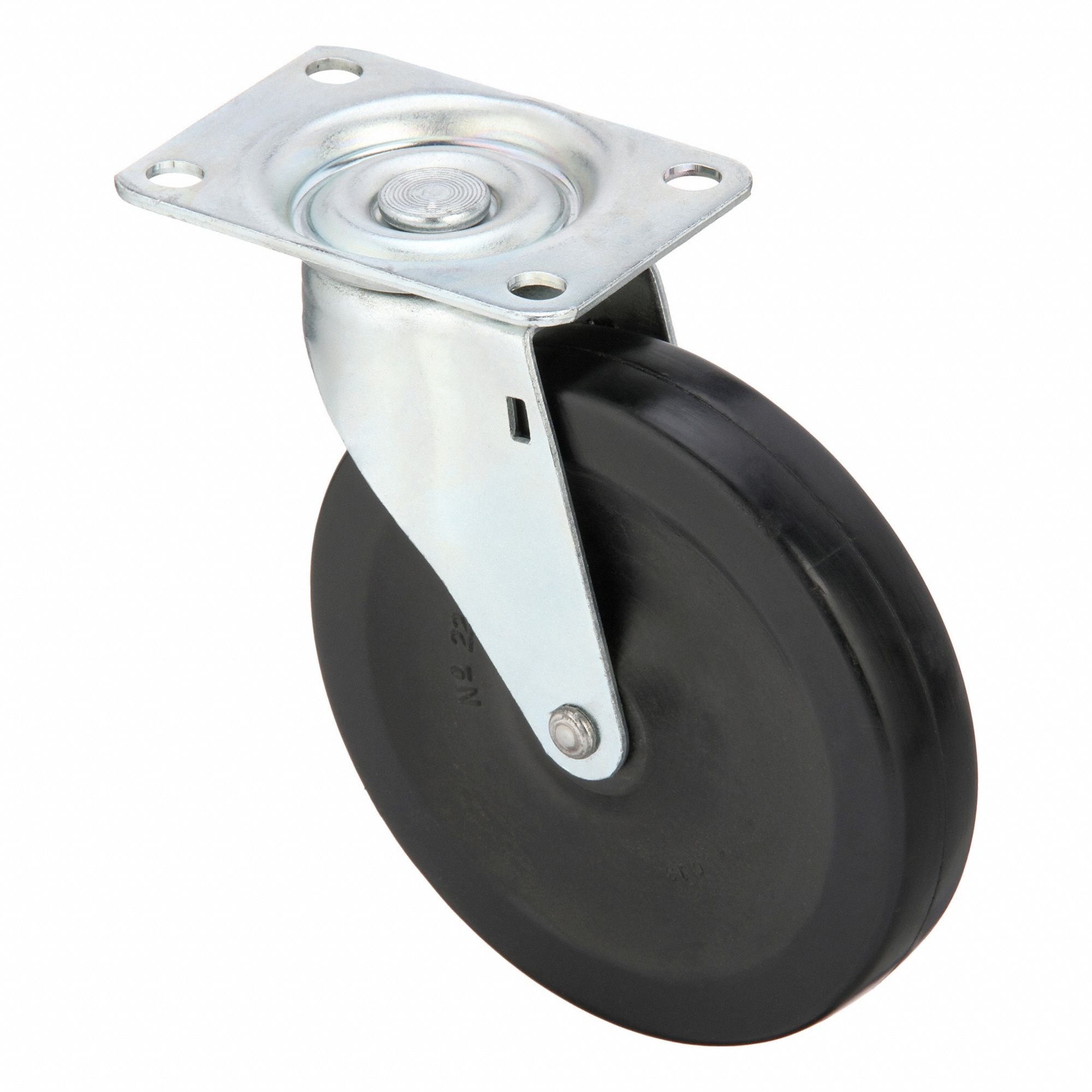 Plate Caster: Swivel, No Brake, Rubber, 5 in Wheel Dia., 1 in Wheel Wd, Slot, Swivel