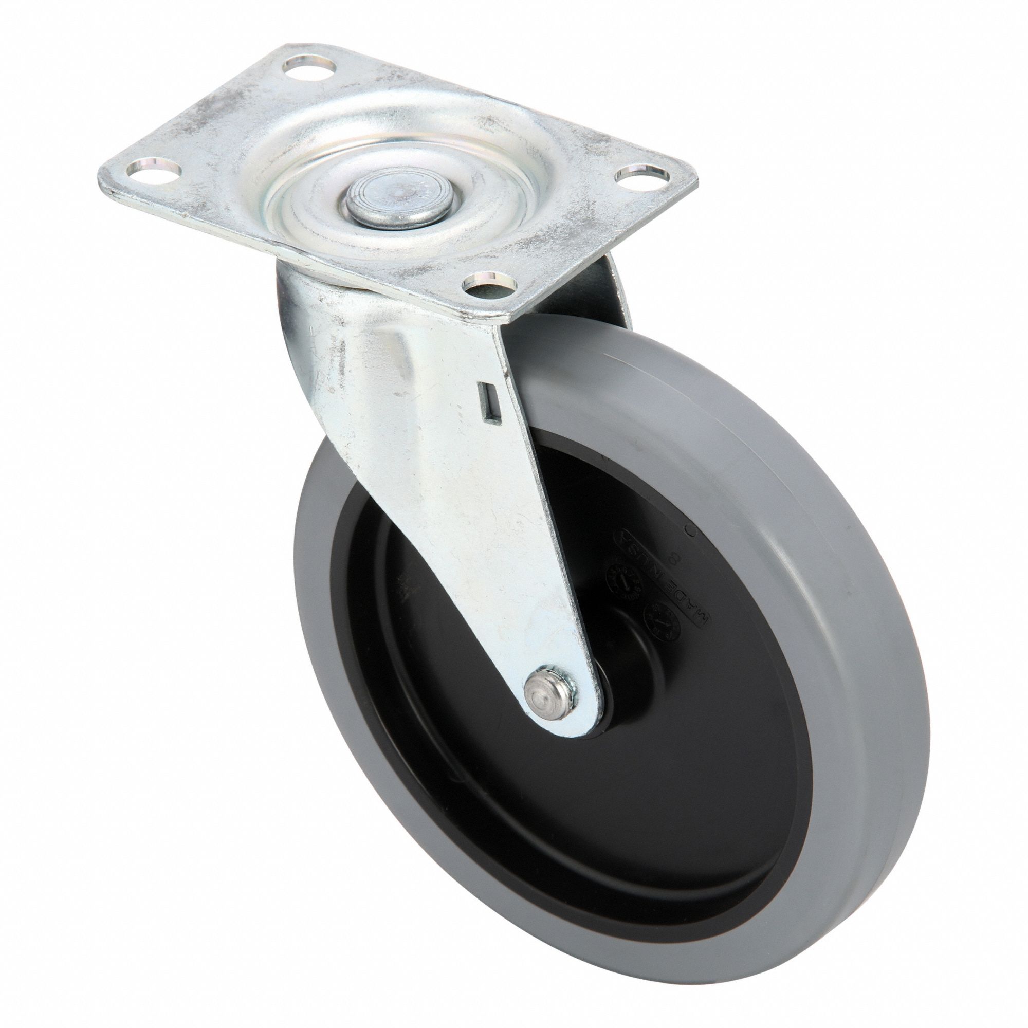 Plate Caster: Swivel, No Brake, Polyurethane, 5 in Wheel Dia., 1 in Wheel Wd, Slot