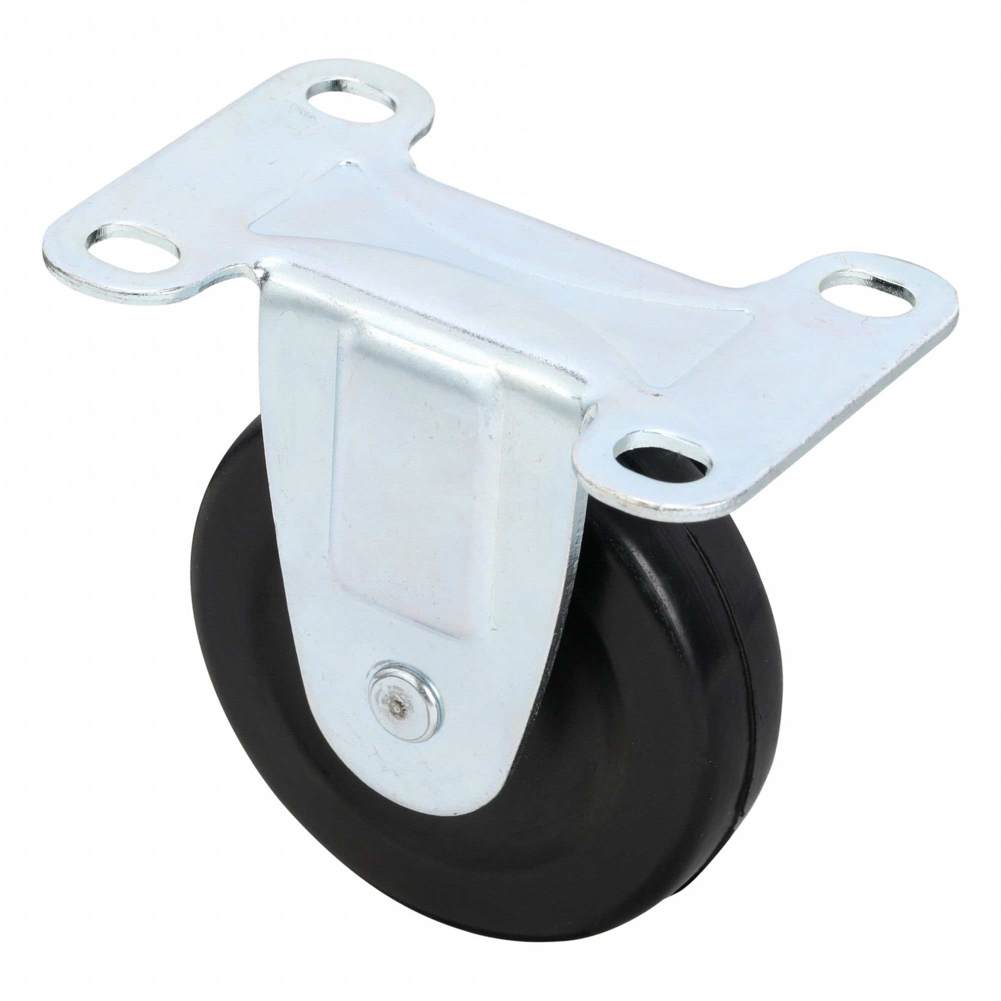 Plate Caster: Rigid, No Brake, Rubber, 3 in Wheel Dia., 7/8 in Wheel Wd, Slot, Rigid