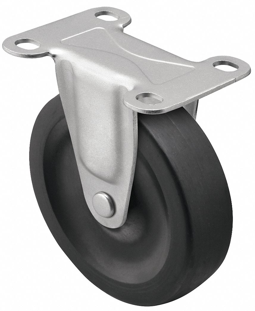 Plate Caster: Rigid, No Brake, Rubber, 5 in Wheel Dia., 1 in Wheel Wd, Slot, Rigid