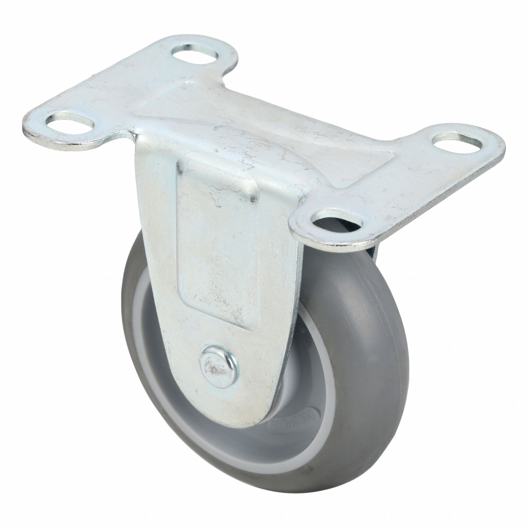 Plate Caster: Rigid, No Brake, Rubber, 3 in Wheel Dia., 7/8 in Wheel Wd, Slot, Rigid