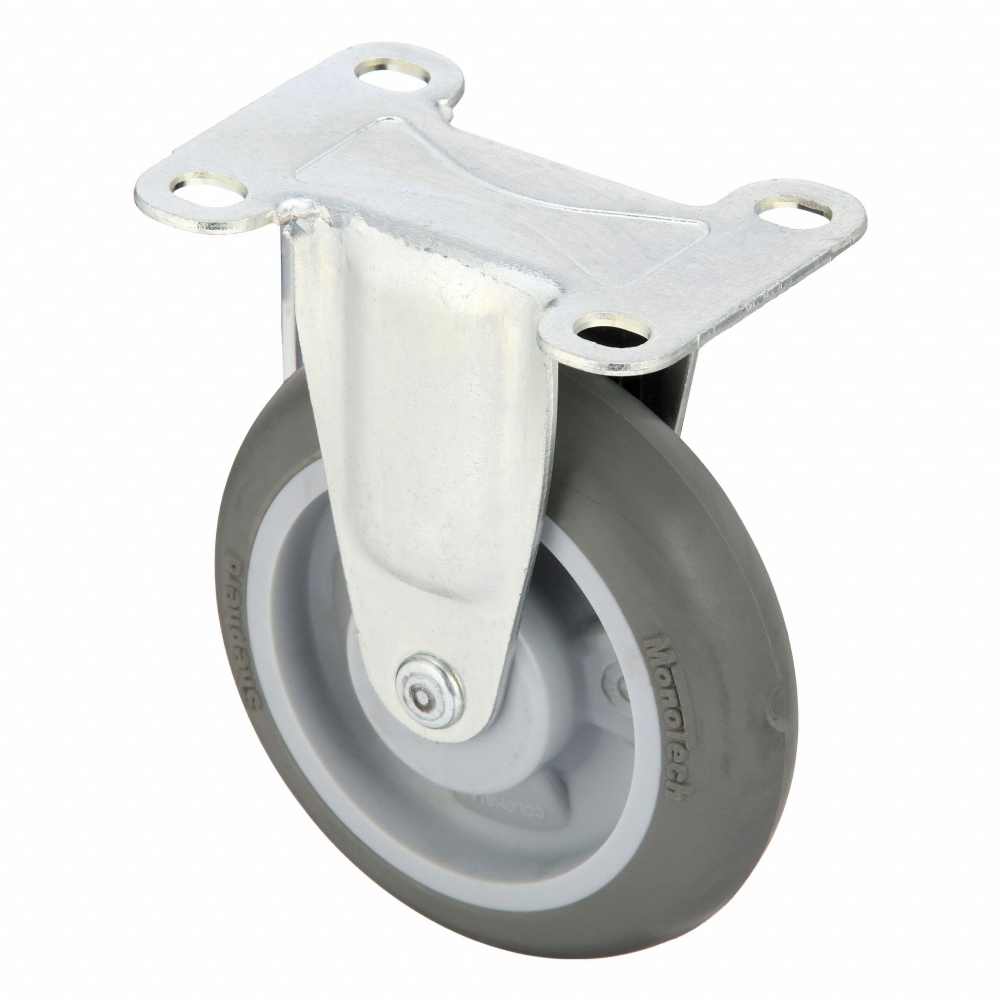 Plate Caster: Rigid, No Brake, Rubber, 4 in Wheel Dia., 1 in Wheel Wd, Slot, Rigid