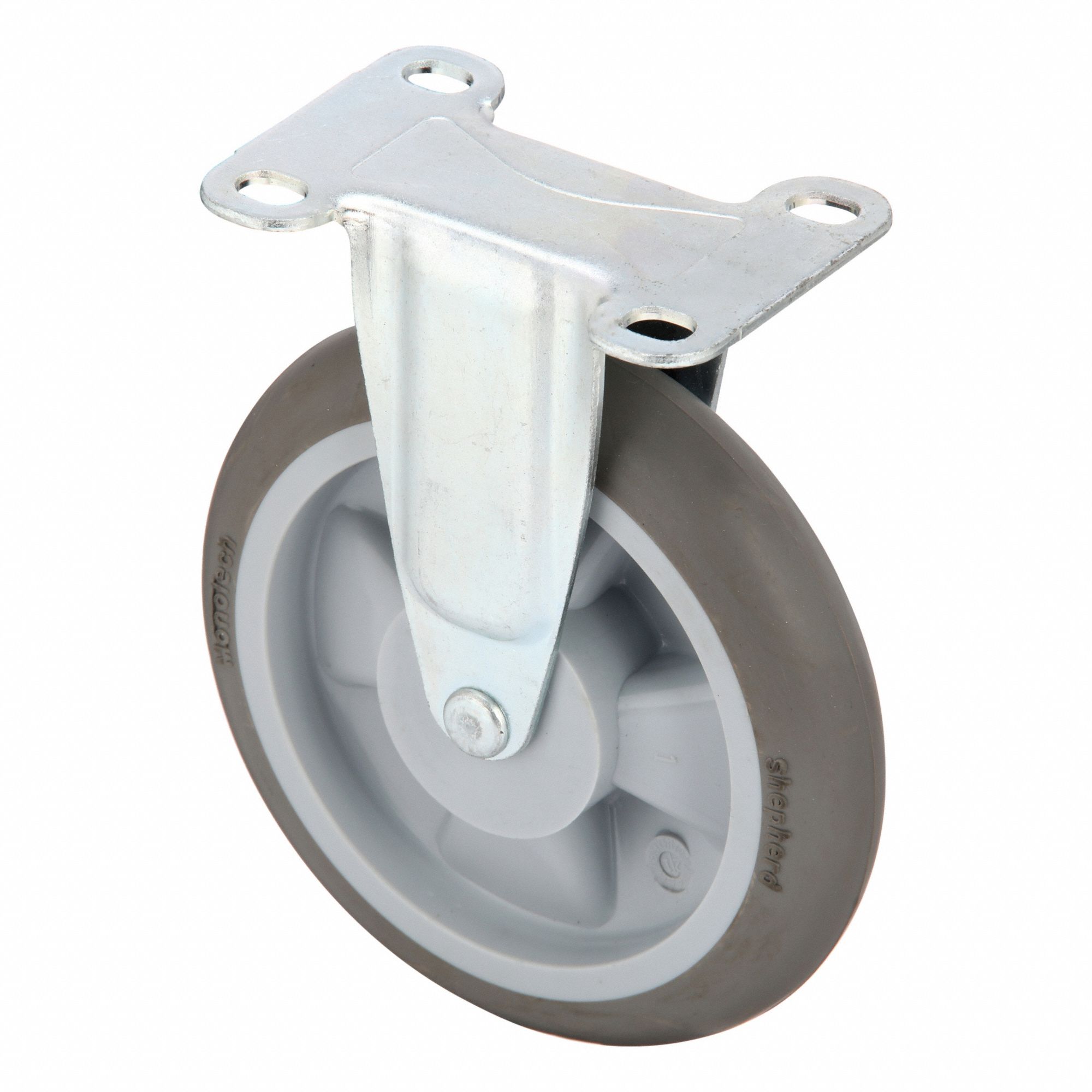 Plate Caster: Rigid, No Brake, Rubber, 5 in Wheel Dia., 1 in Wheel Wd, Slot, Rigid
