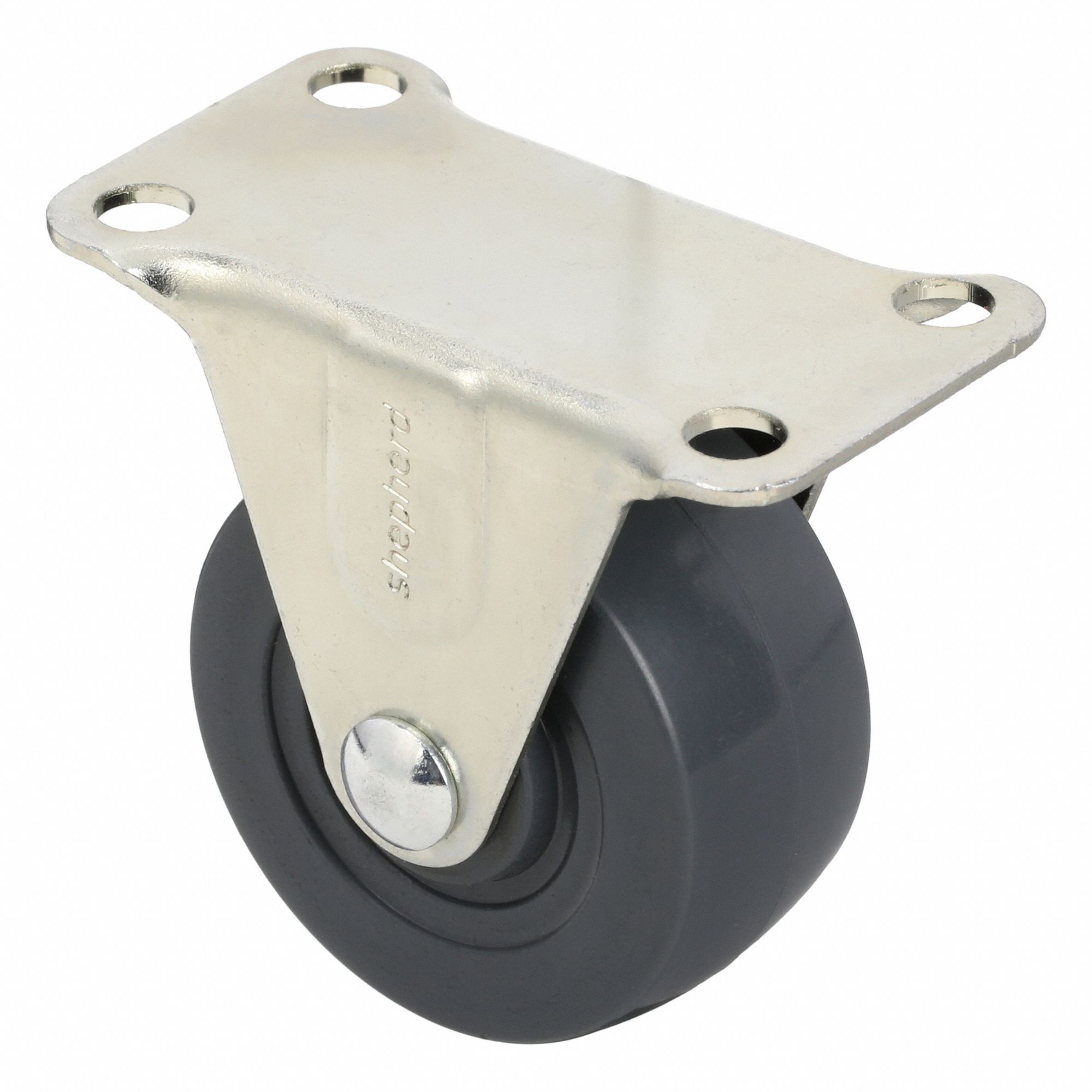 Plate Caster: Rigid, No Brake, Rubber, 2 in Wheel Dia., 7/8 in Wheel Wd, Hole, Rigid