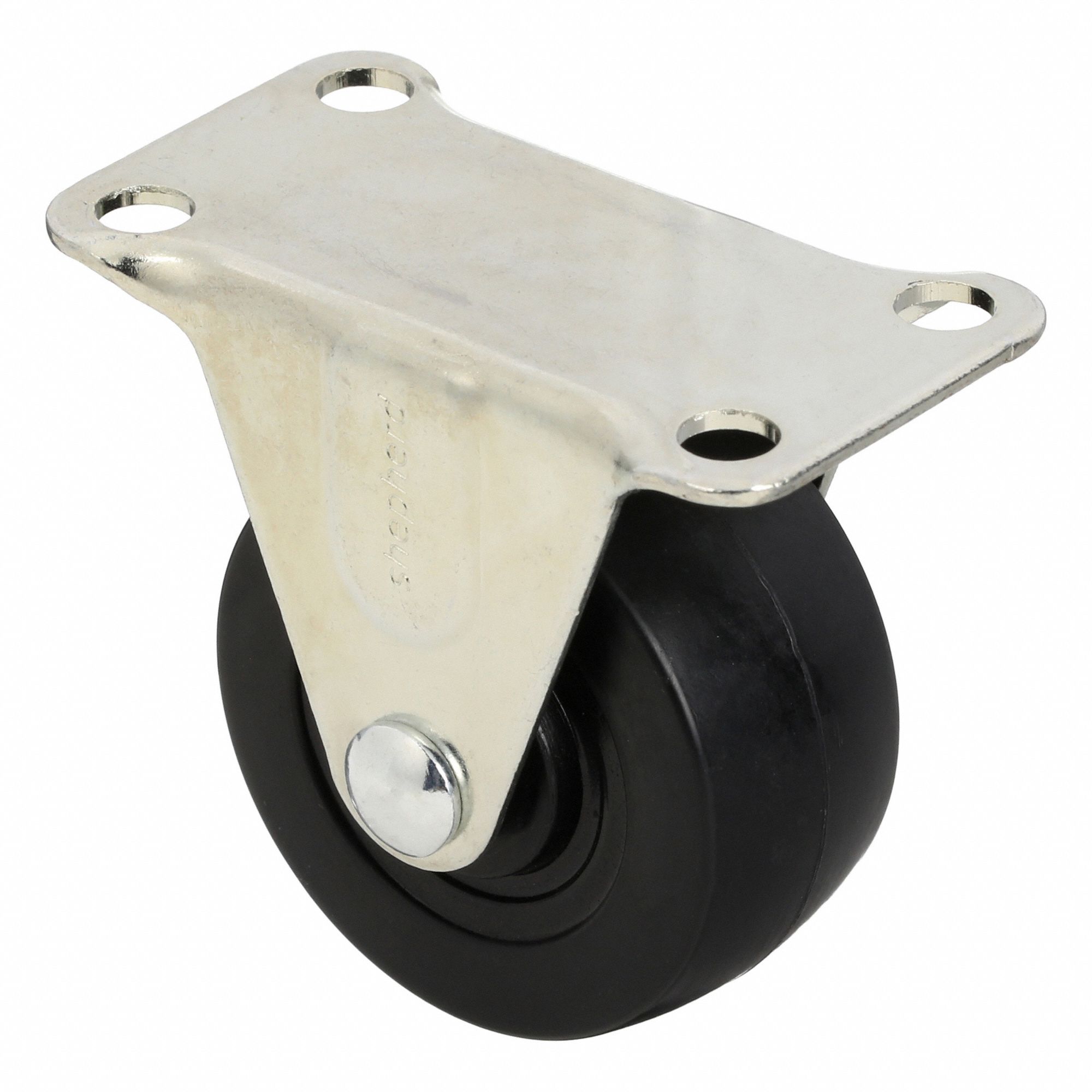 Plate Caster: Rigid, No Brake, Rubber, 2 in Wheel Dia., 7/8 in Wheel Wd, Hole, Rigid