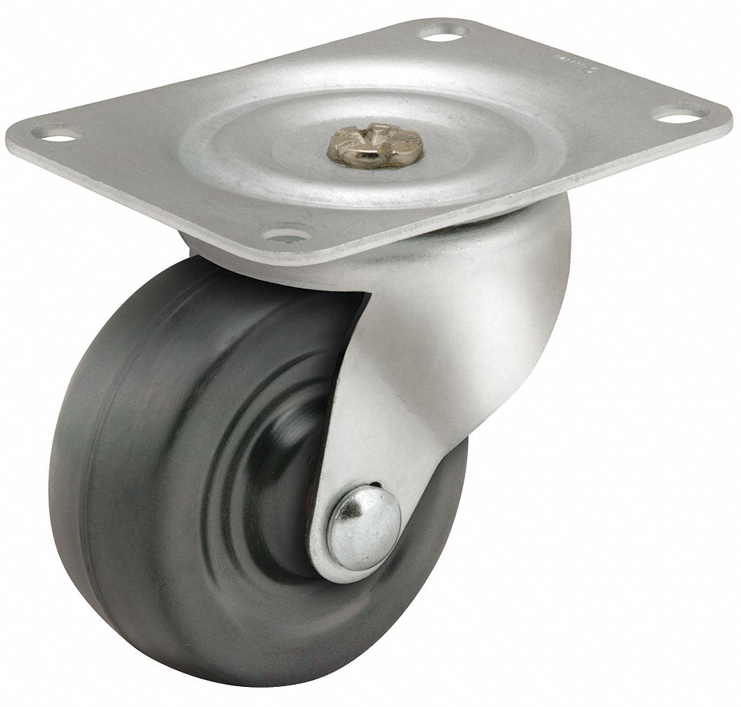 Plate Caster, Swivel, Rubber, 3 13/16"H