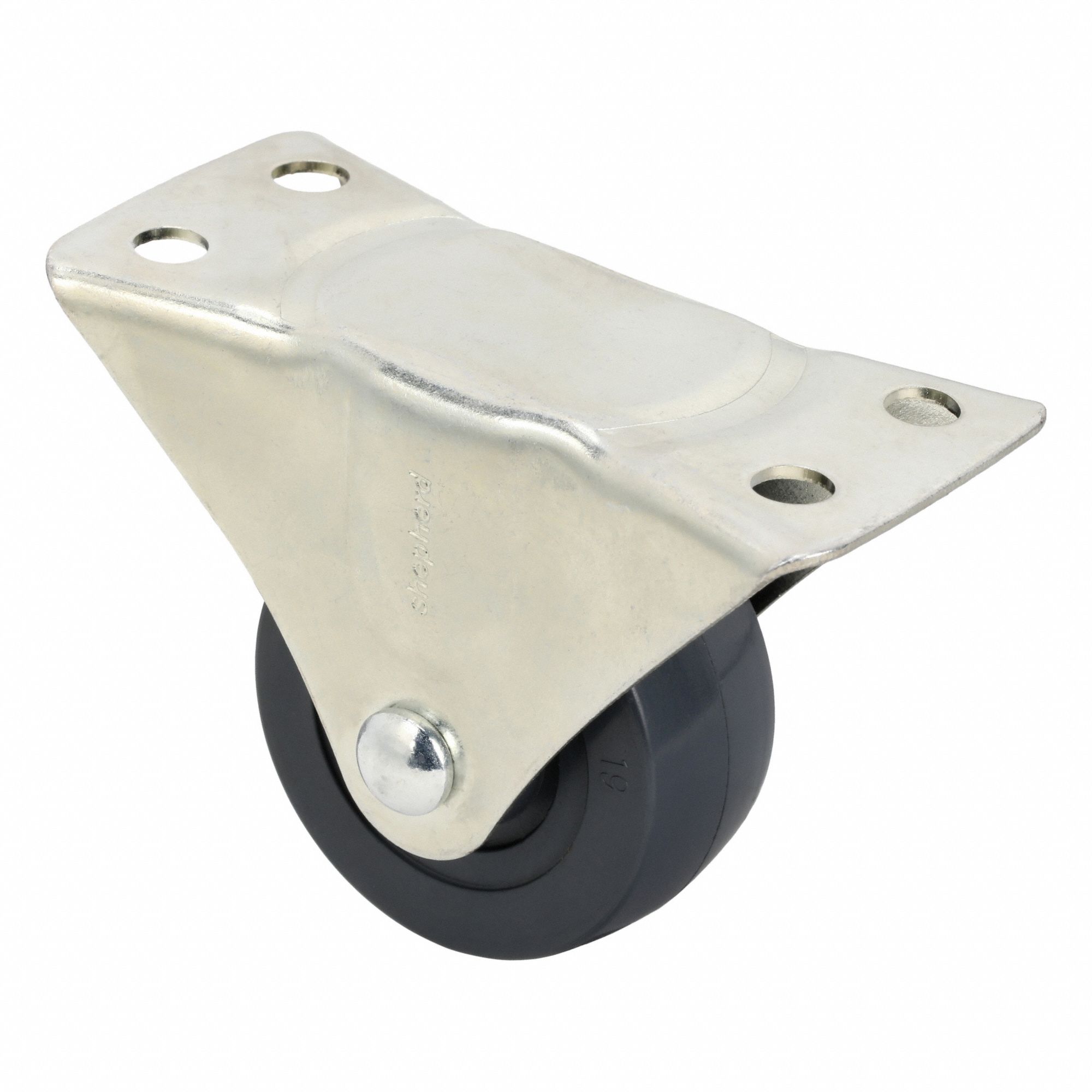 Plate Caster: Rigid, No Brake, Rubber, 2 1/2 in Wheel Dia., 1 1/8 in Wheel Wd, Hole