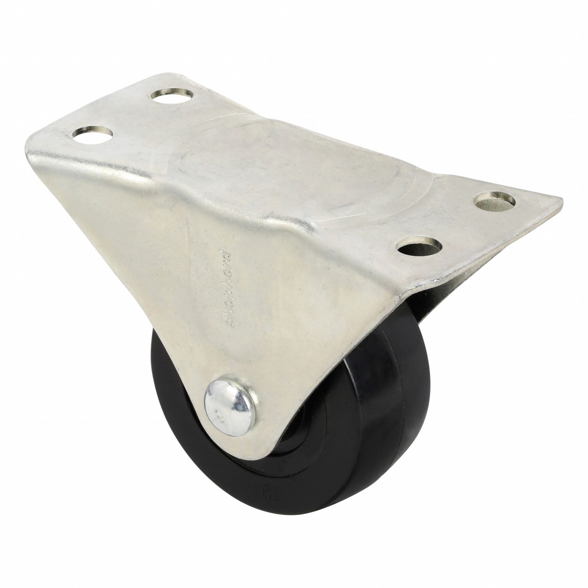 Plate Caster: Rigid, No Brake, Rubber, 2 1/2 in Wheel Dia., 1 1/8 in Wheel Wd, Hole