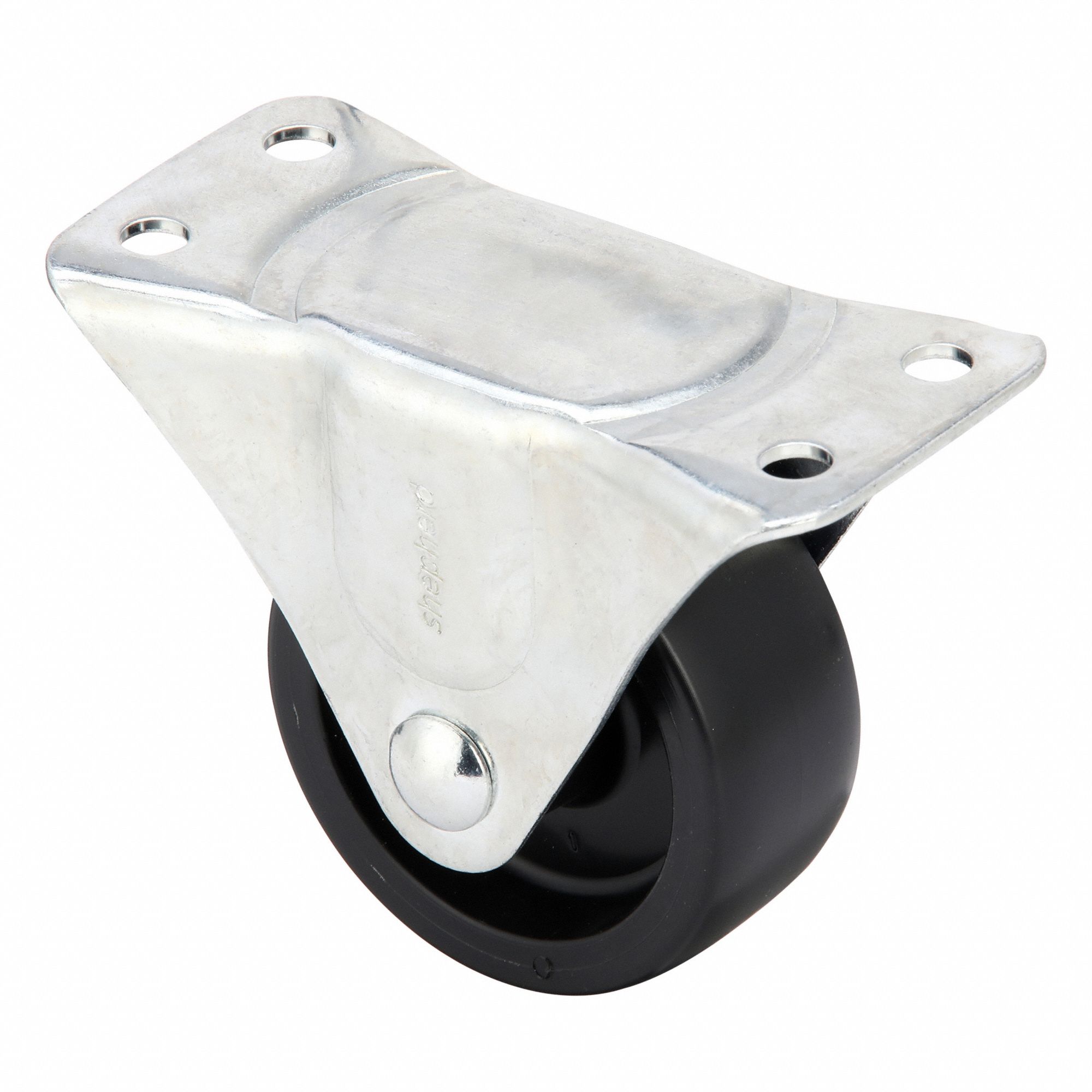 Plate Caster: Rigid, No Brake, Polyolefin, 3 in Wheel Dia., 1 1/4 in Wheel Wd, Hole