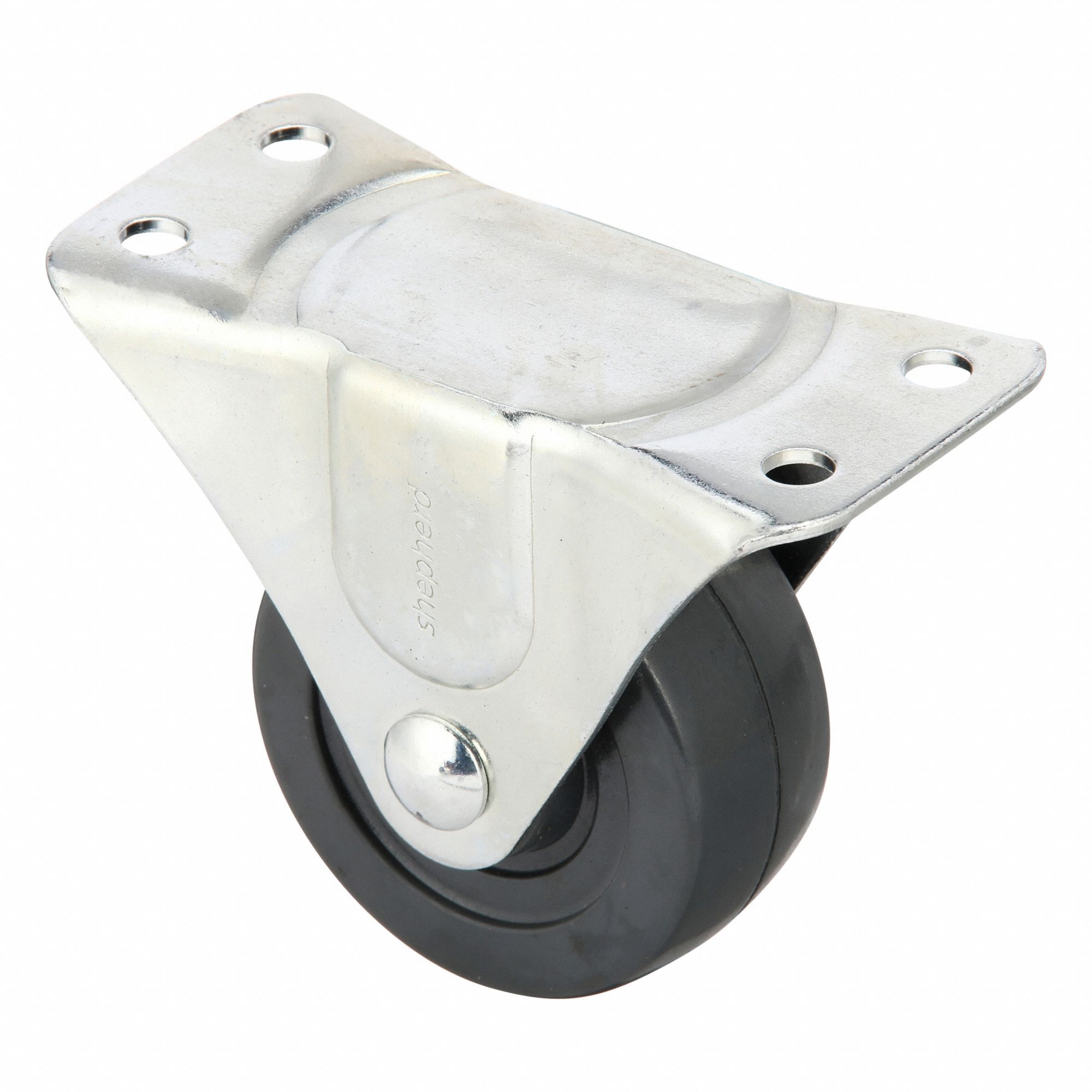 Plate Caster: Rigid, No Brake, Rubber, 3 in Wheel Dia., 1 1/4 in Wheel Wd, Hole
