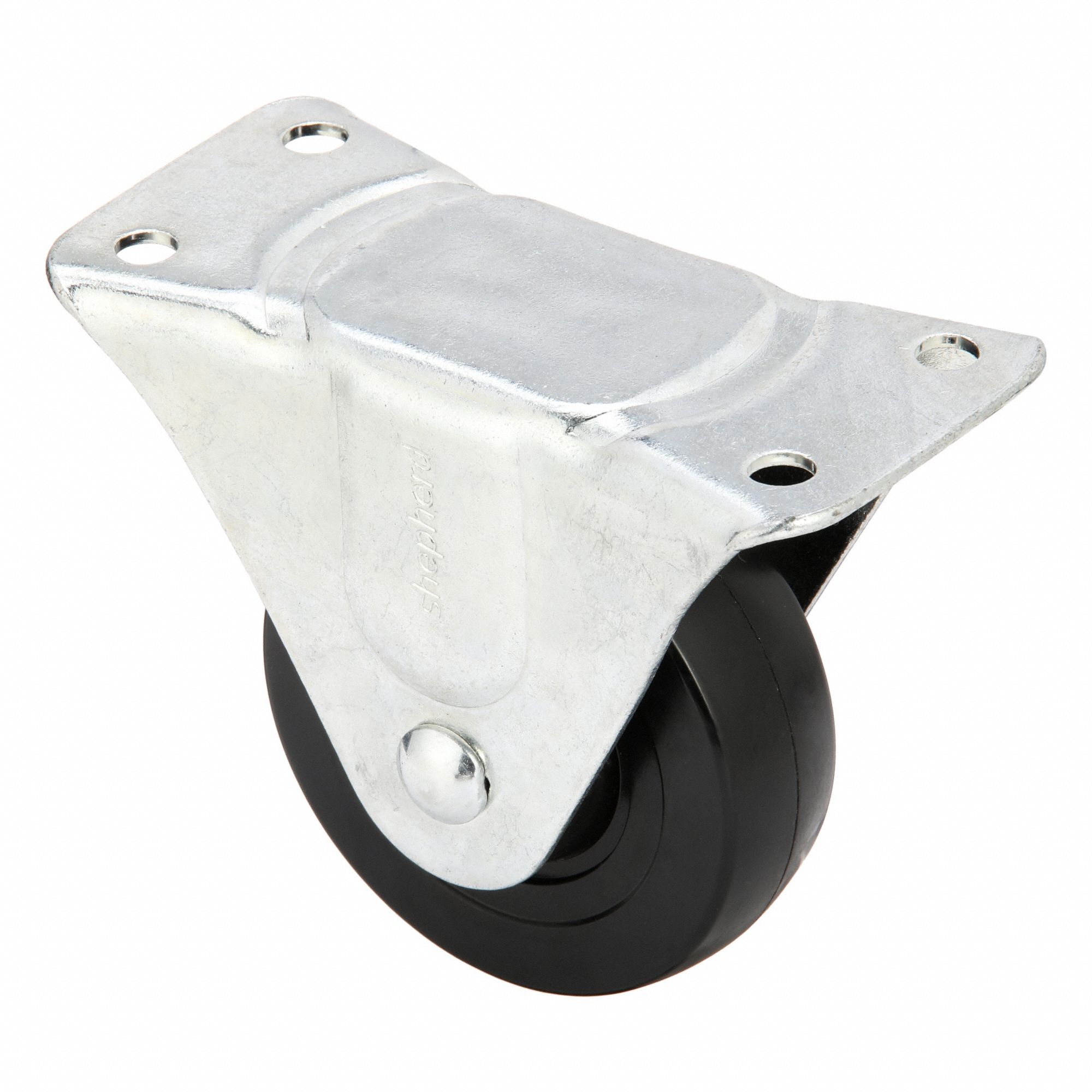Plate Caster: Rigid, No Brake, Rubber, 4 in Wheel Dia., 1 3/8 in Wheel Wd, Hole