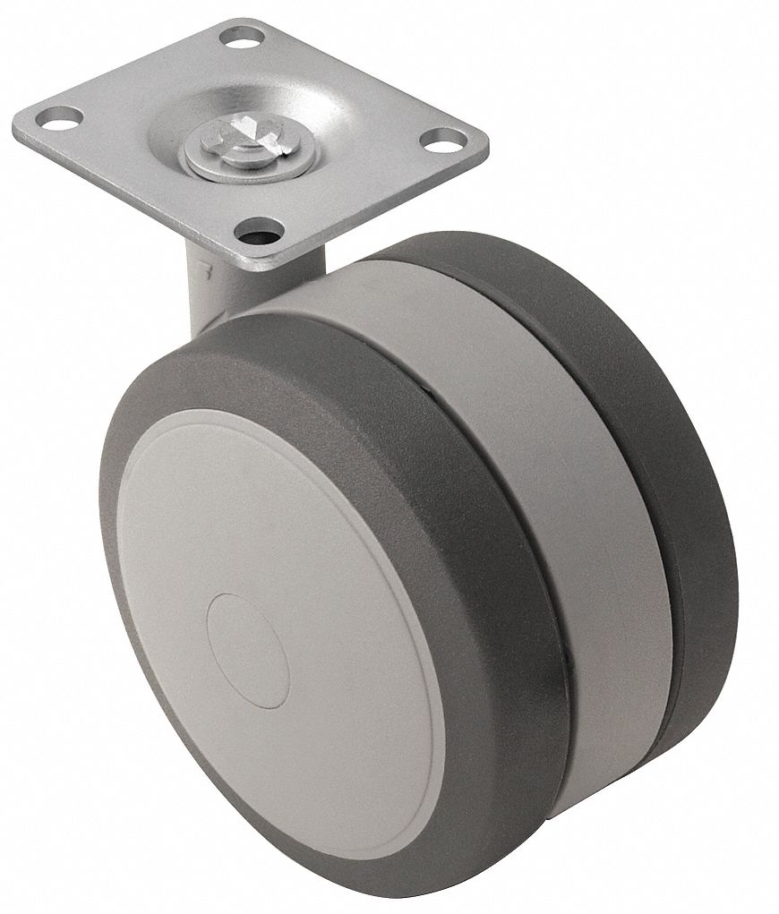 Plate Caster: Swivel, No Brake, Thermoplastic Rubber, 3 7/8 in Wheel Dia, Slot