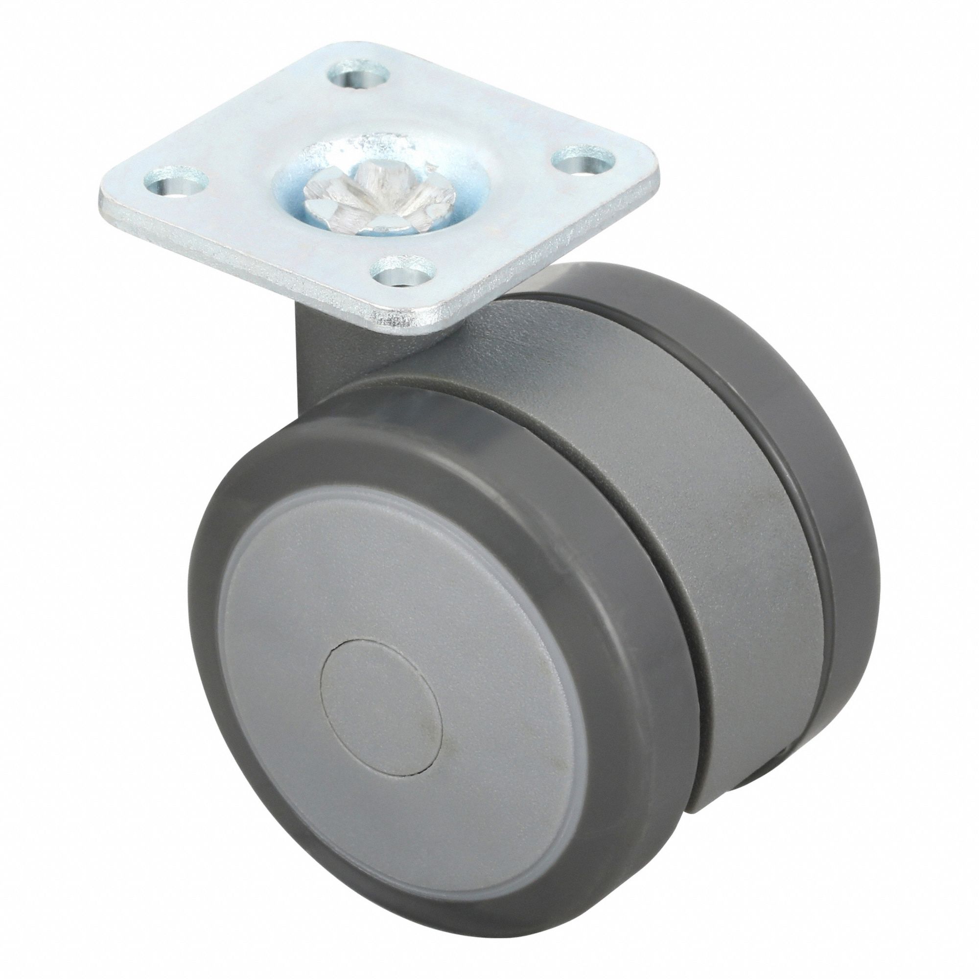 Plate Caster: Swivel, No Brake, Thermoplastic Rubber, 2 in Wheel Dia, Hole, Square
