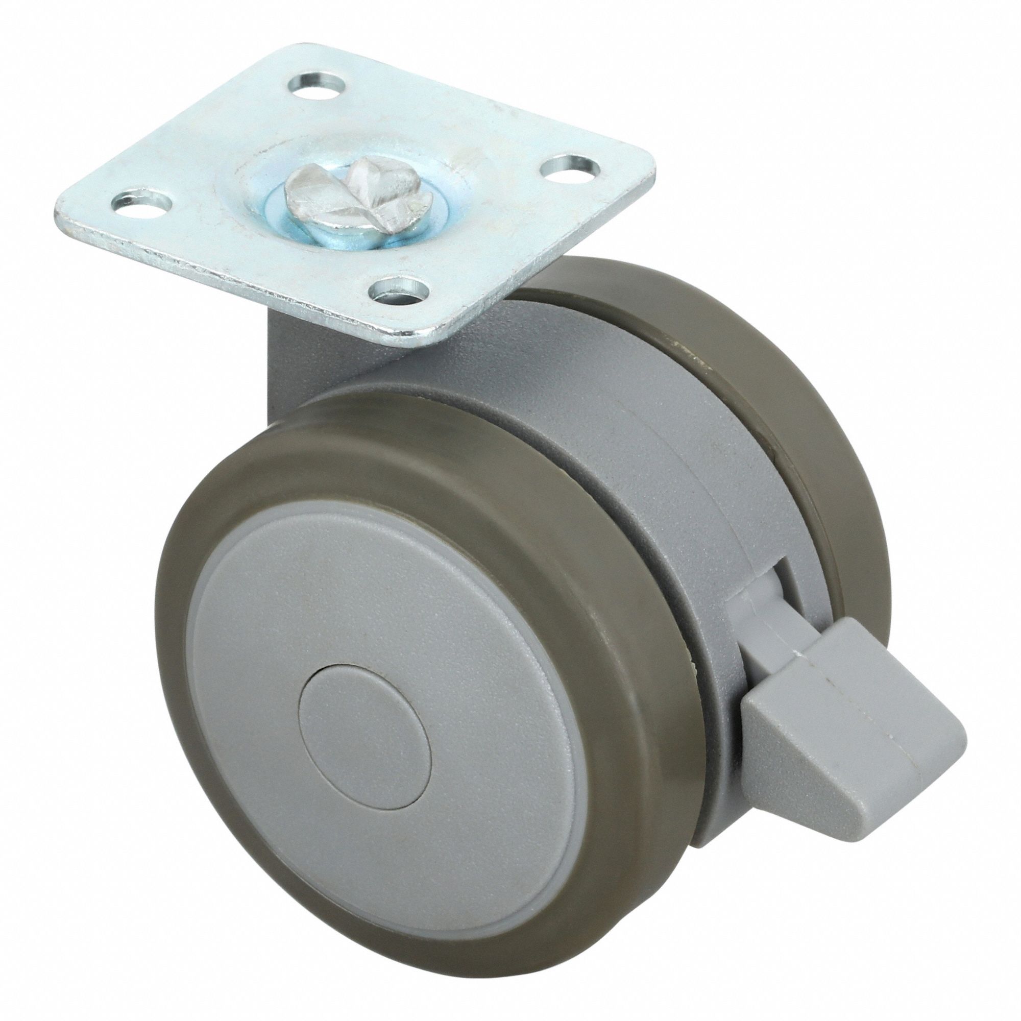 Plate Caster: Swivel, Face Brake, Thermoplastic Rubber, 2 in Wheel Dia, Hole, Square